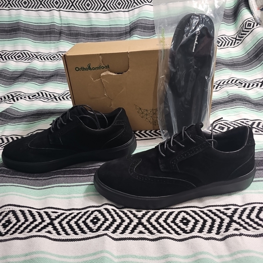 Orthocomfoot ZGXX03‎ Lace up Walking/Skate Shoes Black Suede Wingtip Men's 47/13